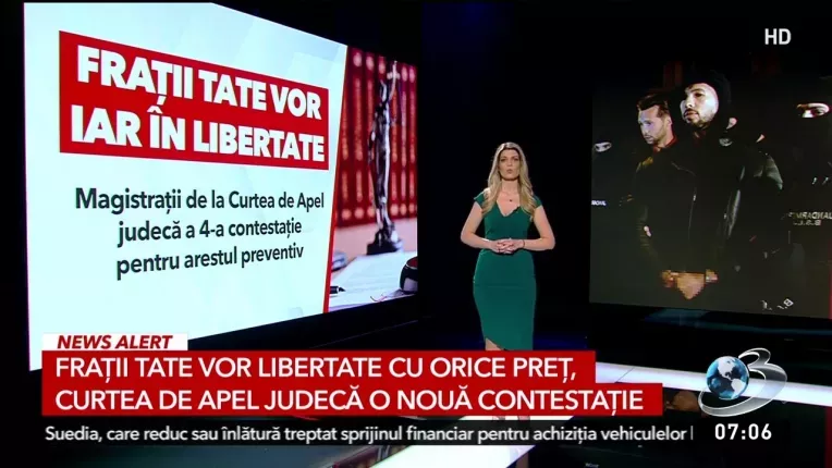 Fratii Andrew si Tristan Tate contesta, pentru a treia oara, masura arestarii preventive