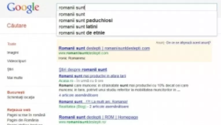 Pe motorul de cautare Google, gasesti sugestii precum "Romanii sunt paduchiosi"